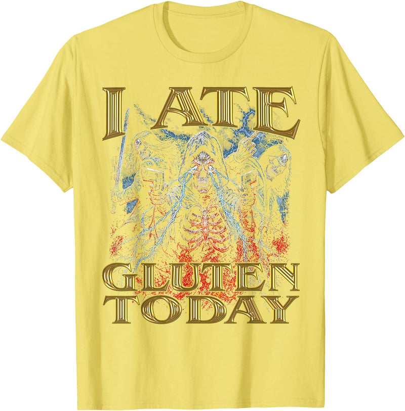 I Ate Gluten Today Horror Cool Hard Skeleton Meme I Ate Gluten Today Horror Bootleg Cool Hard Skeleton Meme T-Shirt - Lemon