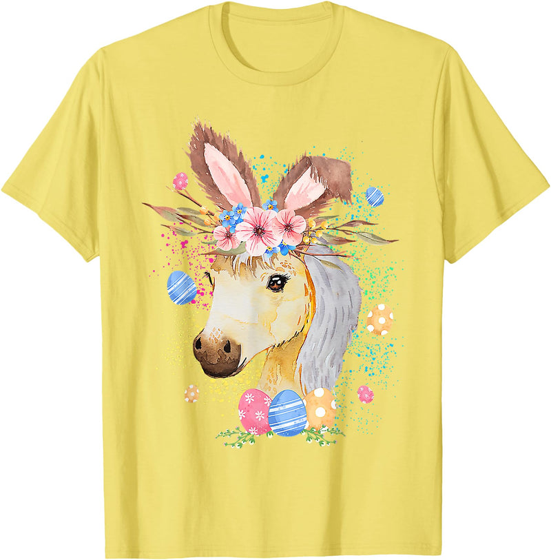 Happy Easter Bunny Horse Funny Rabbit for Men Women Kids T-Shirt in Lemon Yellow