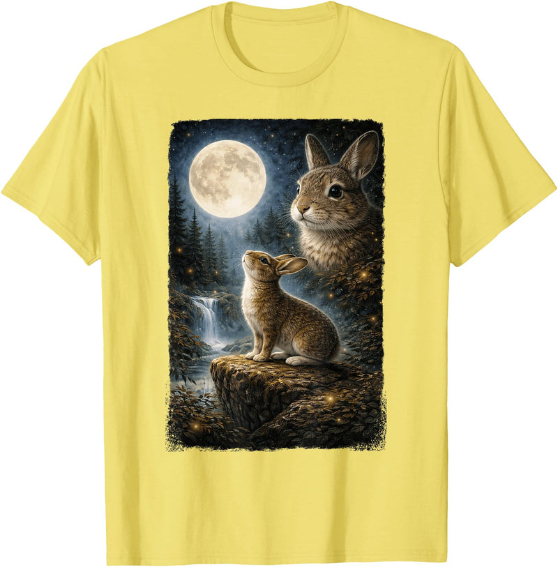 Funny Bunny Art Design Rabbit Howling at the Moon T-Shirt in Lemon Yellow