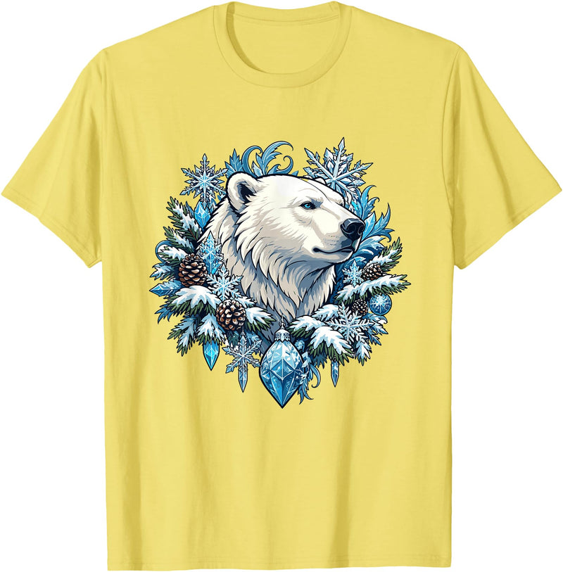 Arctic Polar Bear Winter Snowflake Pine Cone Christmas Polar Bear Snowflake Winter Wonderland T-Shirt - Lemon Yellow