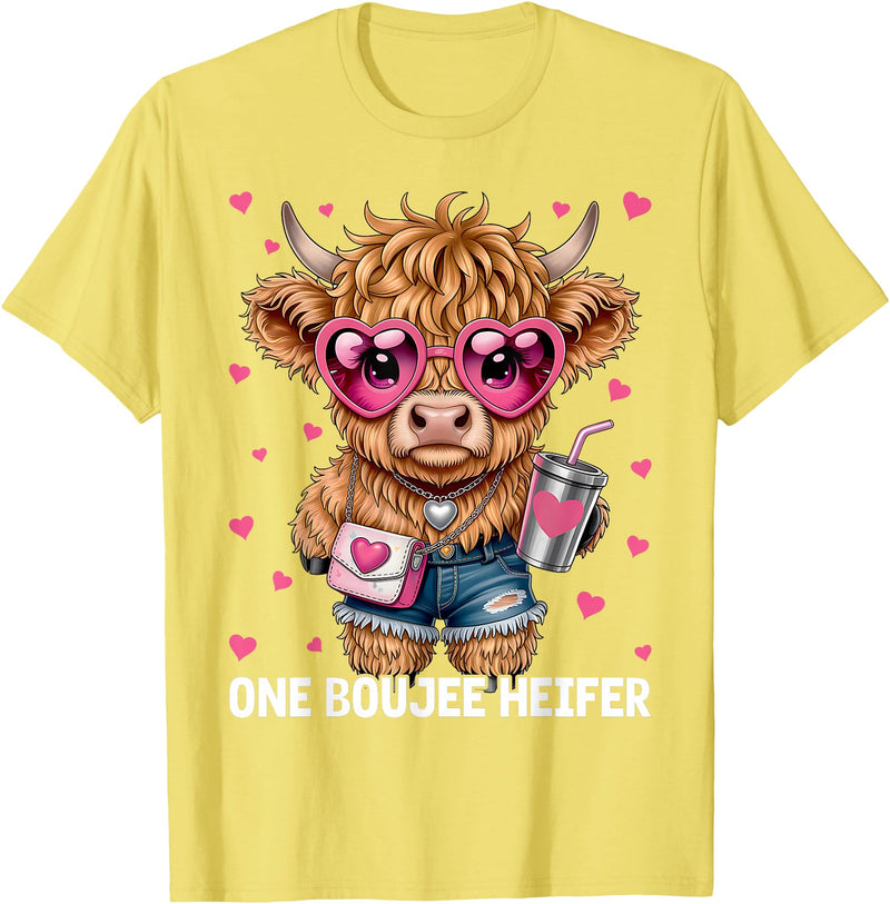 Highland Cow Lover Gift Co. Adorable Highland Cow One Boujee Heifer T-Shirt - Lemon Yellow