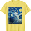 Llama Designs. Llama Alpaka Van Gogh Style Starry Night Funny Graphic T-Shirt - Lemon Yellow