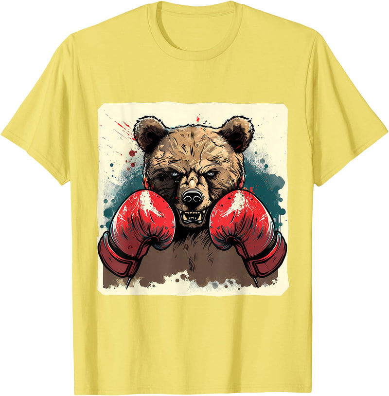 Funny Boxing Animals Boxer Bear With Boxing Gloves Kickboxing Funny Boxing T-Shirt - Lemon Yellow