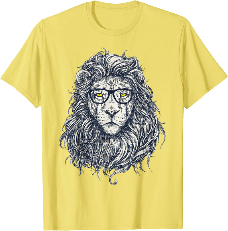 Wise Animal Cool Lion in Glasses Hipster Funny Nerd Humor T-Shirt - Lemon Yellow