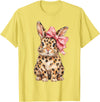 Cute Bunny Leopard Coquette Bow Rabbit Easter Women Girls T-Shirt in Lemon Yellow