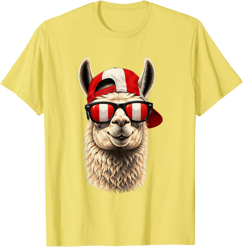 Peru Patriotic Co Patriotic Llama Peru Peruvian Flag T-Shirt - Lemon Yellow