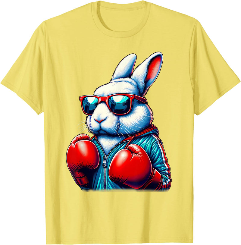 Happy Easter Bunny Boxing Rabbit Men Women Kid T-Shirt in Lemon Yellow