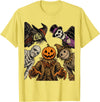 Spooky Halloween Horror Gathering Pumpkin Scarecrow Witch Mummy Skull Halloween Monsters T-Shirt - Lemon Yellow