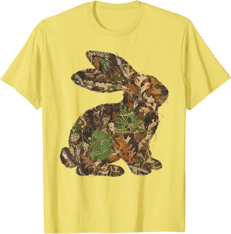 Camo Easter Bunny Patchwork Spring Rabbit Men Women Kids T-Shirt in Lemon Yellow