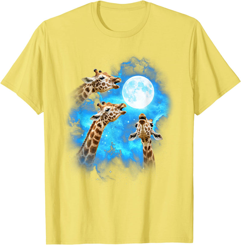 Animals howling blue 3 Giraffe Howling at The Moon Colorful Blue T-Shirt - Lemon Yellow