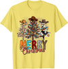 Cowboy Merry Christmas Tree Western Xmas Gifts Merry Christmas Trees Western Cowboy Buffalo Plaid Leopard T-Shirt - Lemon