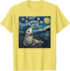 Seal Sea Lion Lover Co Seal Sea Lion Van Gogh Style Starry Night T-Shirt - Lemon Yellow