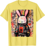 Hip Hop Y2K Rabbit Hipster Edgy Streetwear Bunny Samurai T-Shirt in Lemon Yellow
