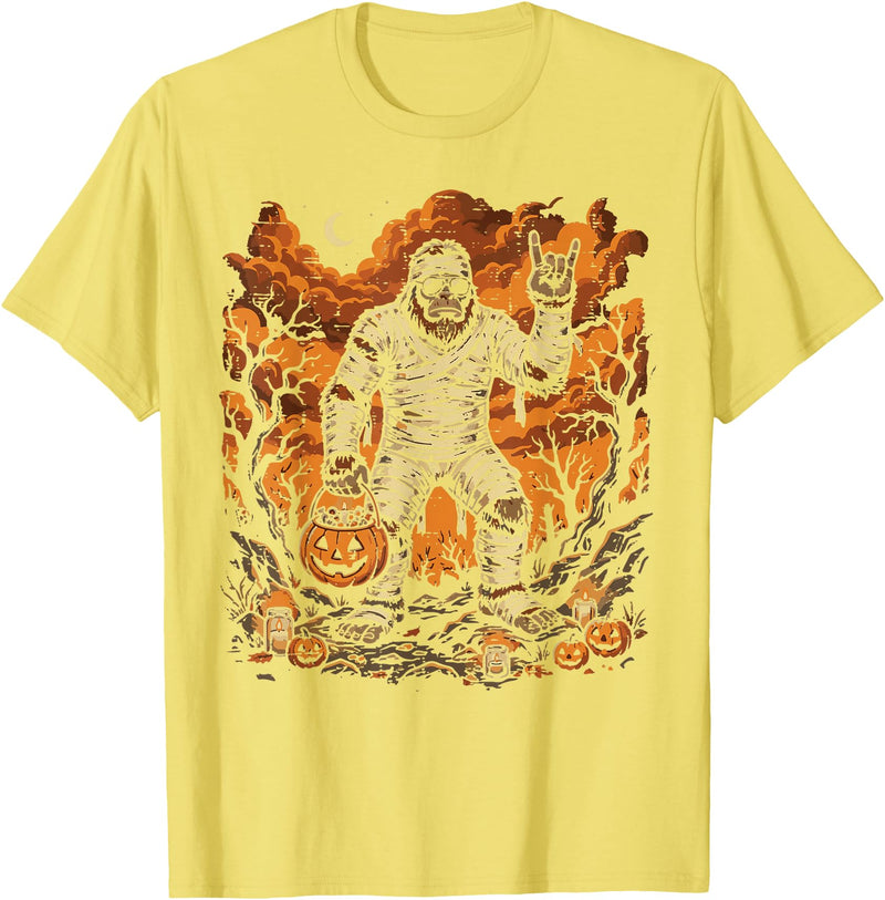 Halloween Shirts For Women Men Kids Boys Girls Halloween Mummy Bigfoot Rock Sasquatch Costume Men Boys Kids T-Shirt - Lemon