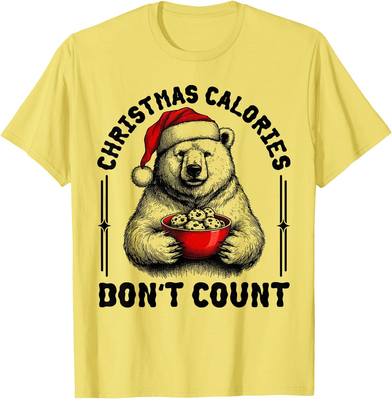 Funny Christmas Calories Polar Bear Xmas Food Tees Christmas Calories Don't Count Funny Polar Bear Cookie Meme T-Shirt - Lemon Yellow