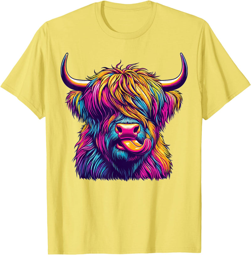 Funny Highland Cow Lover Colorful Highland Cow T-Shirt - Lemon Yellow