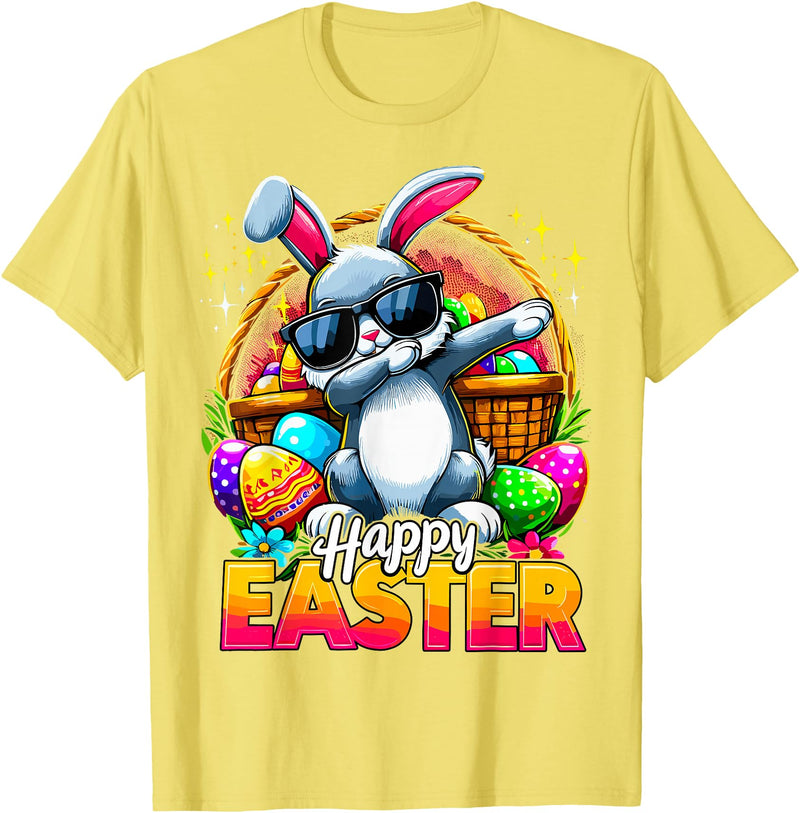 Dabbing Bunny Easter Day Rabbit Happy Easter T-Shirt in Lemon Yellow