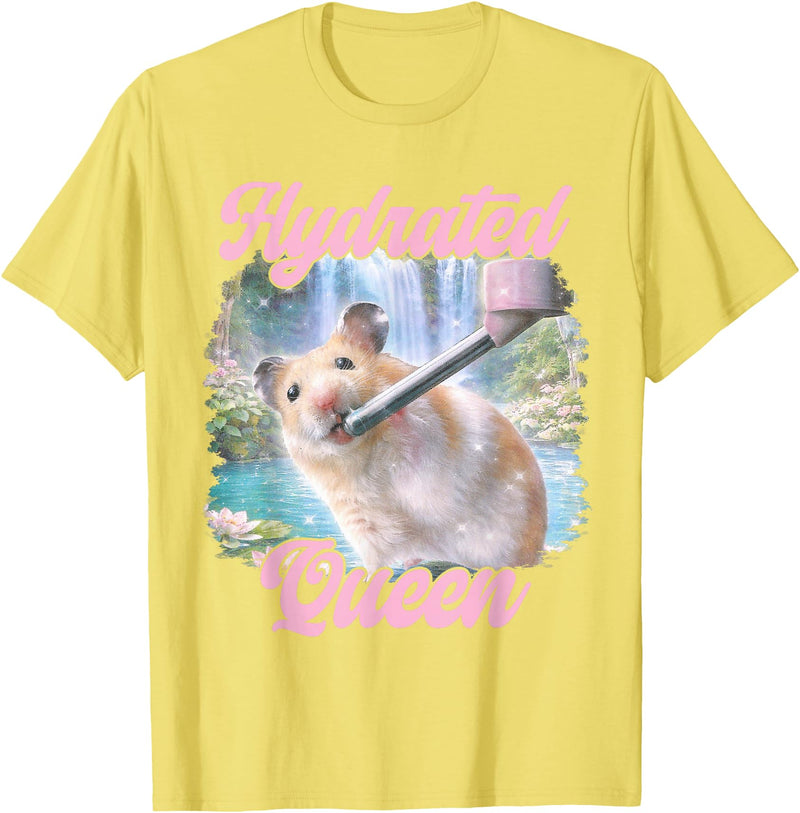 Hydrated Queen Cute Hamster Shining Lake Funny Meme T-Shirt - Lemon Yellow