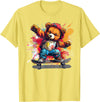 Cool Teddy with skateboard Colourful Splash with Skateboard Teddy Bear Outfit T-Shirt - Lemon Yellow