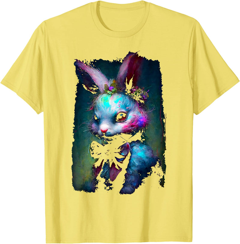 Creepy Nightmare Bunny Rabbit Silently Judges You T-Shirt in Lemon Yellow