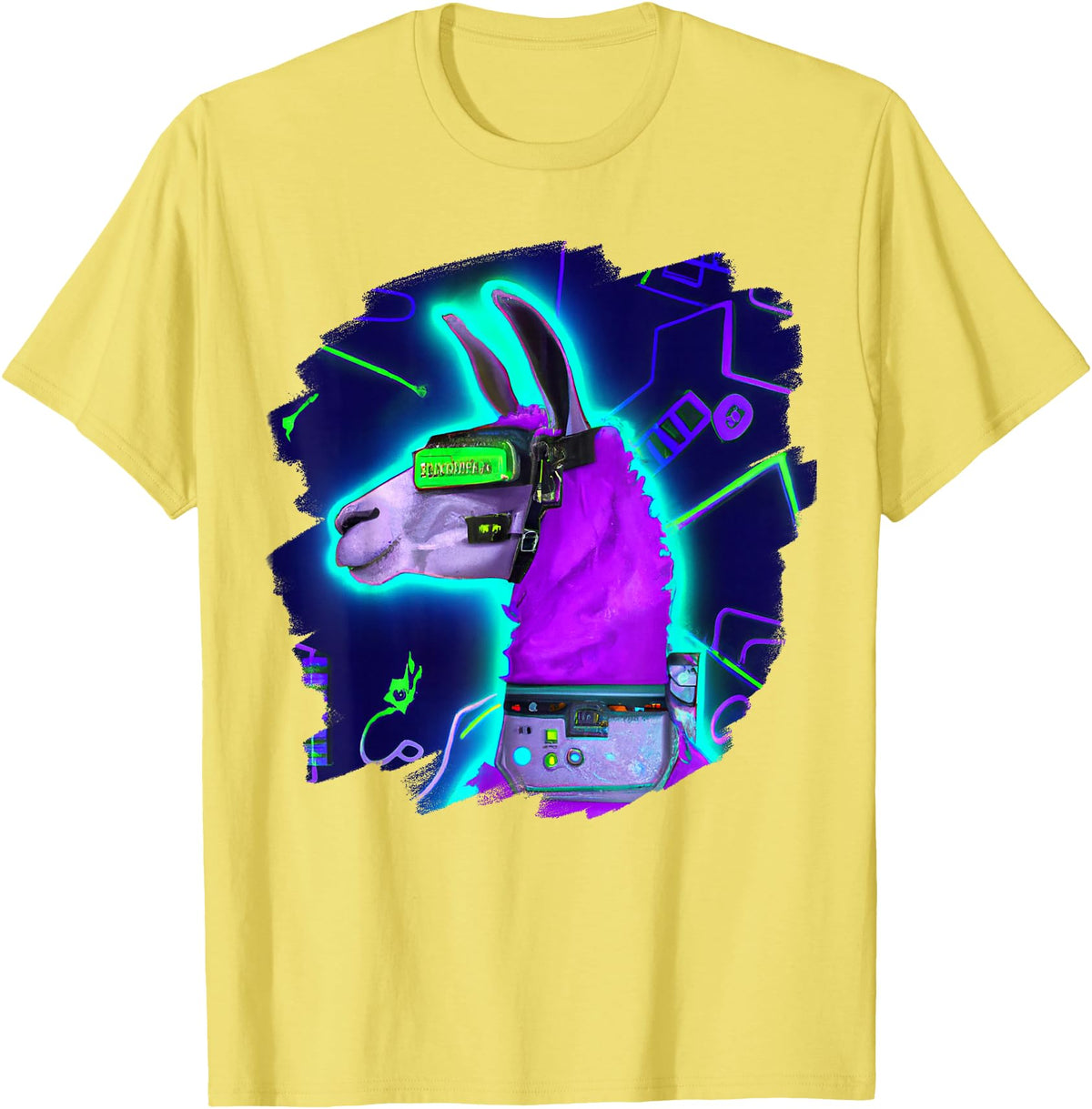 Llama Robot Cyborg Life Apparel Llama Cyborg Robot Llama Cool Artistic Retro Alpacas T-Shirt - Lemon Yellow