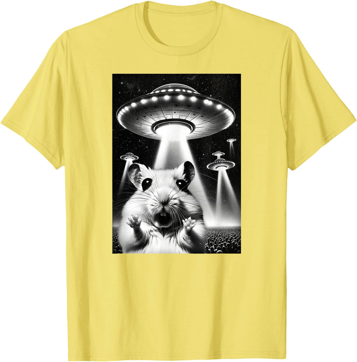 Hamster UFO | Funny Invasion Meme Alien Hamster UFO Selfie T-Shirt - Lemon Yellow