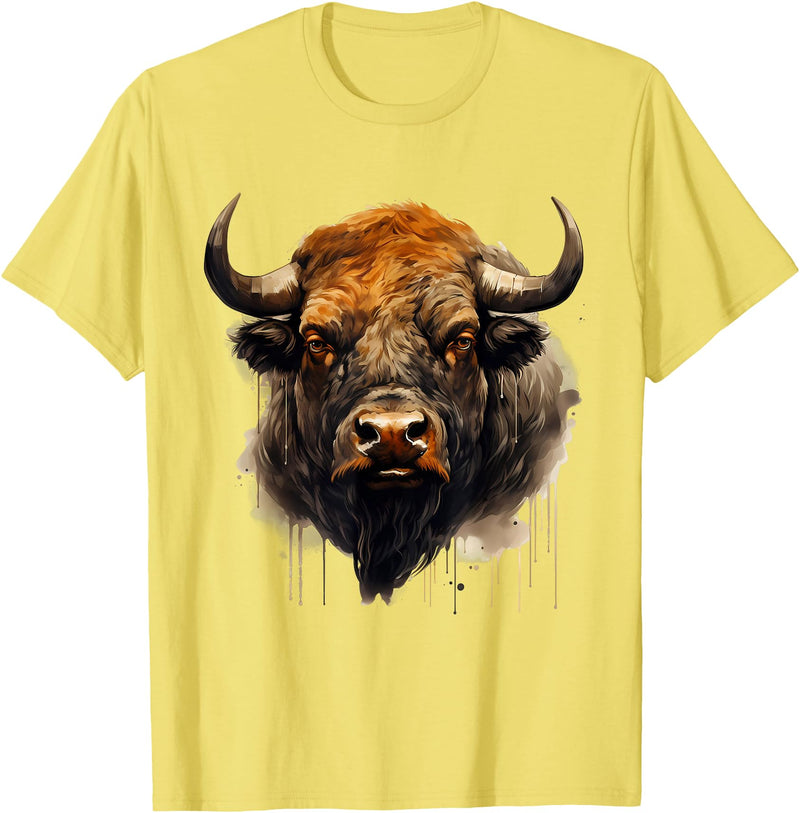 Safari Animal Art Buffalo Animal Print Portrait Bison Nature Artwork T-Shirt - Lemon Yellow