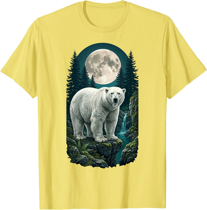 Polar Wilderness Fan Wildlife Lover Polar Bear Full Moon Night Forest Wildlife Nature Lover T-Shirt - Lemon Yellow
