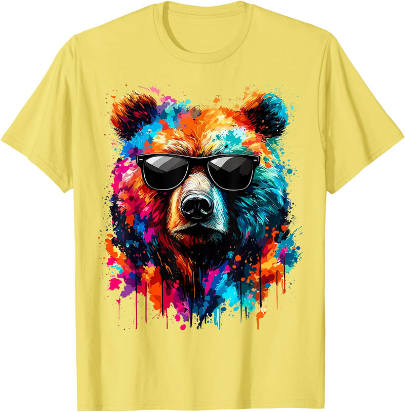 Funny Colorful Bear Lover Wildlife Colourful Bear with Sunglasses T-Shirt - Lemon Yellow