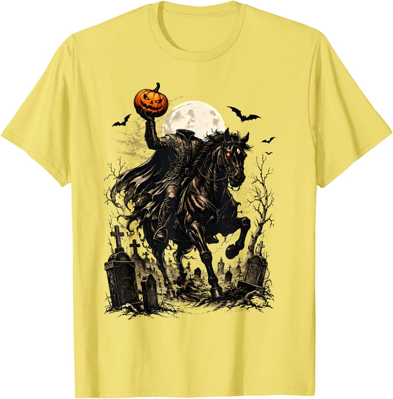 Midnight Horseman Gothic Halloween Vintage Headless Horseman Pumpkin Rider Haunted Halloween T-Shirt - Lemon Yellow