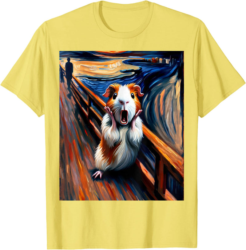 Artsy Guinea Pig Art Funny Animal Painting Humor Expressionist Scream Parody Funny Painting Art Guinea Pig T-Shirt - Lemon Yellow