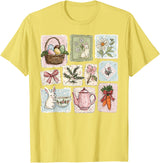 Floral Coquette Spring Easter Bunny Vintage Happy Easter T-Shirt in Lemon Yellow