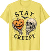 Stay Creepy Skeleton Pumpkin Halloween Horror Stay Creepy Pumpkin Skull Gothic Halloween Skeleton Humor T-Shirt - Lemon