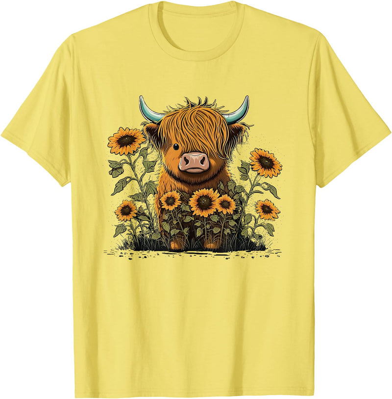 Scottish Highland Cow Cute Highland cattle Cow Funny Highland Cow T-Shirt - Lemon Yellow