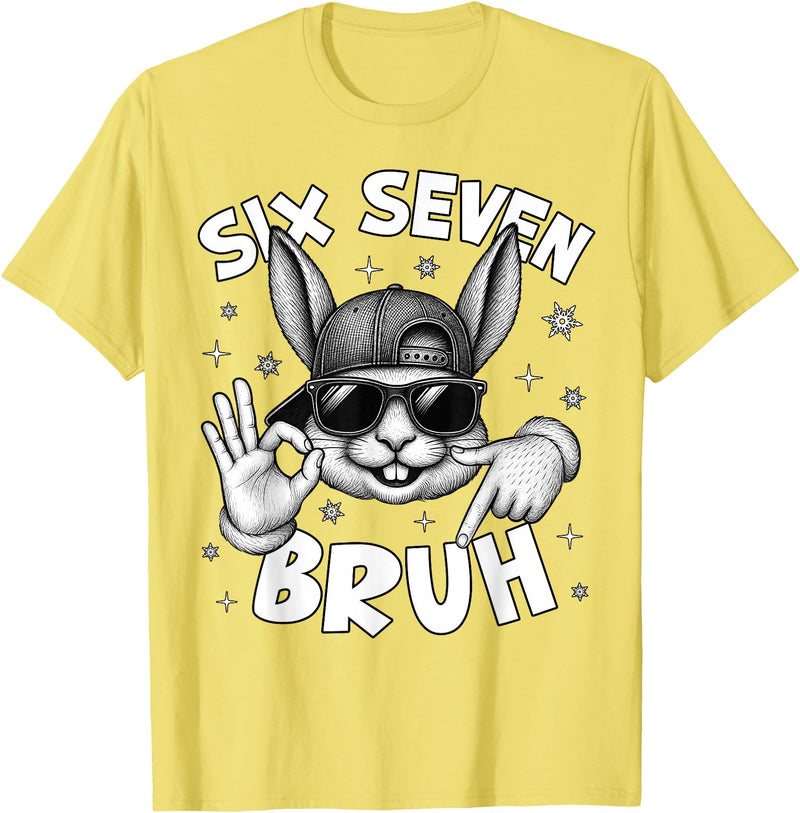 67 Six Seven Bruh Cute Bunny Face with Sunglasses Easter Day T-Shirt in Lemon Yellow