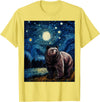 Starry Night Wildlife Graphic Grizzly Bear Van Gogh Starry Night Grizzlies Animal T-Shirt - Lemon Yellow