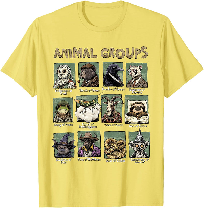 Animal Groups Unveiled - Educational Wildlife Design Rabbit T-Shirt in Lemon Yellow