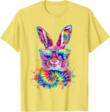 Bunny Face with Tie Dye Glasses Happy Easter Day Men Boy Kid T-Shirt in Lemon Yellow
