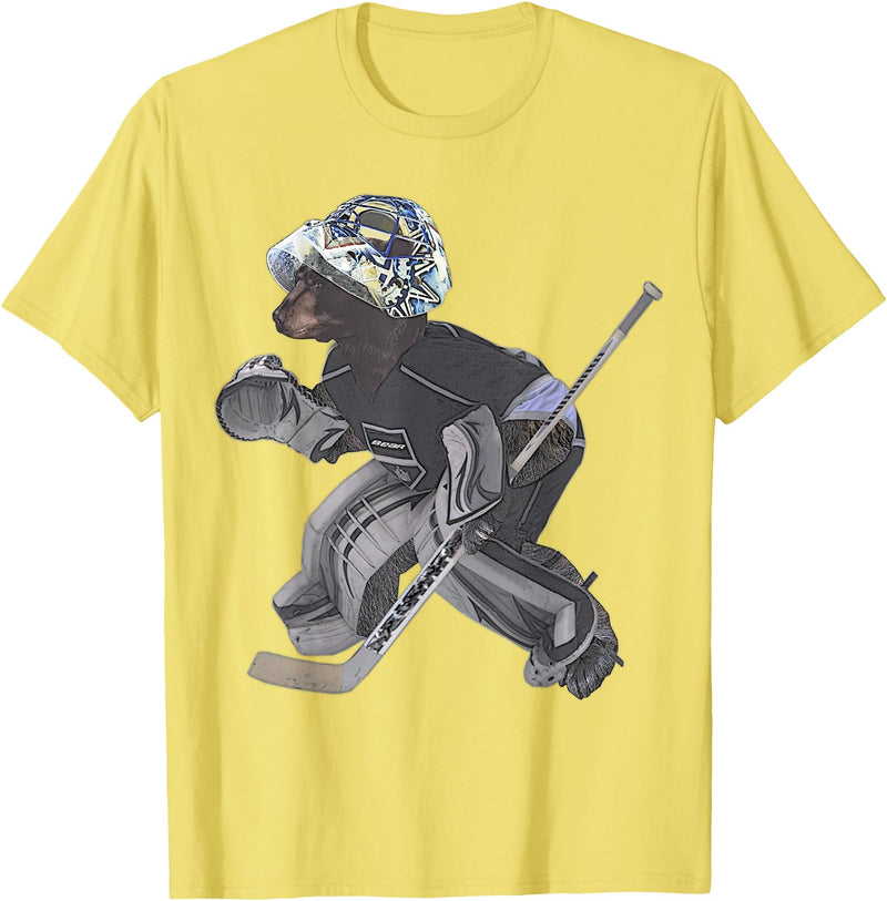 Behrbones Bear Hockey Goalie T-Shirt - Lemon Yellow