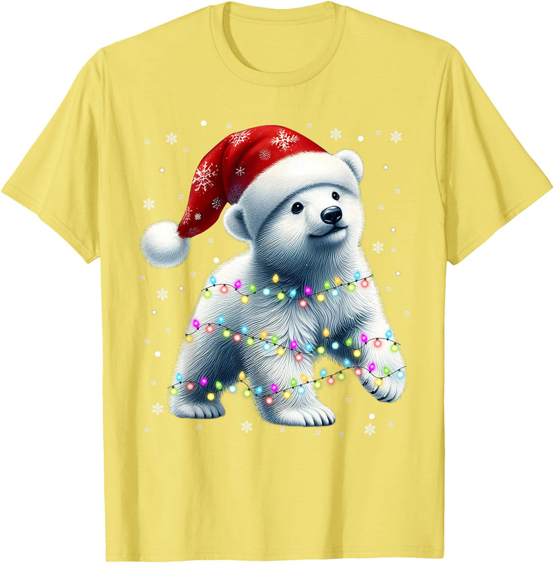 Santa Polar Bear Gift Tee Santa Polar Bear, Christmas, Men Women Kids, Bear Lover T-Shirt - Lemon Yellow