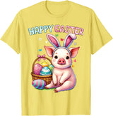 Farm Animal Lovers Cute Pig Easter Holiday Gifts Happy Easter Farm Animal Pig Lovers Bunny Women Kids Girls T-Shirt - Lemon Yellow