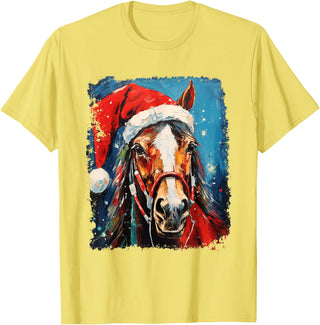 AnimalGraphicPrints Horse Christmas T-Shirt - Lemon Yellow