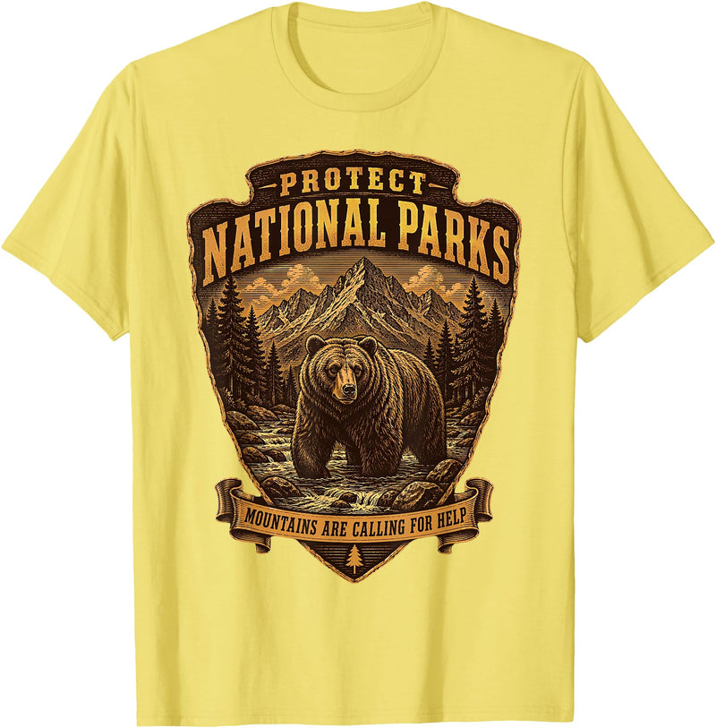 National Parks Conservation Co Protect National Parks Bear Vintage Arrowhead Badge Apparel T-Shirt - Lemon Yellow