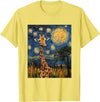 Giraffe Designs. Giraffe Africa Van Gogh Style Starry Night Cute Graphic T-Shirt - Lemon Yellow