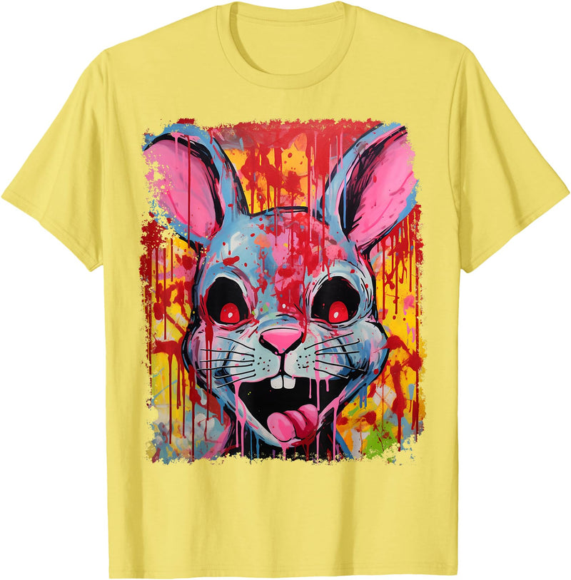 Pop Art Colorful Killer Bunny Rabbit Halloween T-Shirt in Lemon Yellow