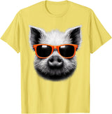 Cool Pig Love Graphic Art Cool Pig Wearing Sunglasses Graphic Art T-Shirt - Lemon Yellow