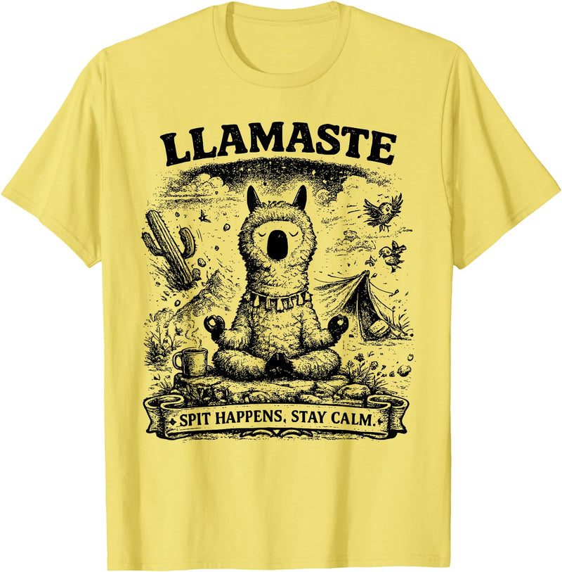 Llamaste Outdoor Society by The Maesthetics Llamaste Vintage Llama Meditation Outdoor Camping T-Shirt - Lemon Yellow