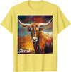 Longhorn Cow Shirts - Longhorn Cattle Gifts - Texas Cattle T-Shirt - Lemon Yellow