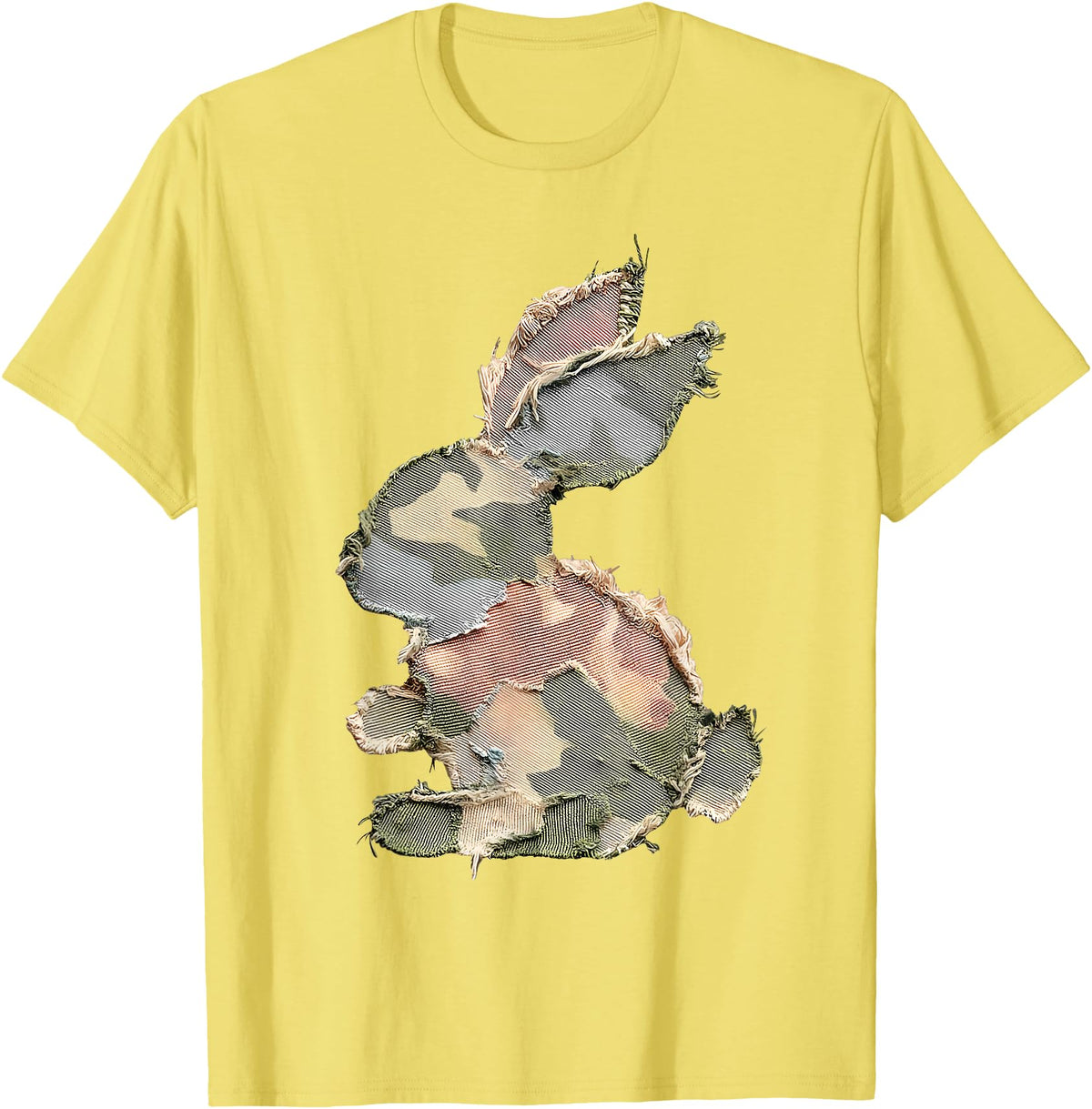 Funny Bunny Crochet Patchwork Camo Rabbit Happy Easter Day T-Shirt in Lemon Yellow