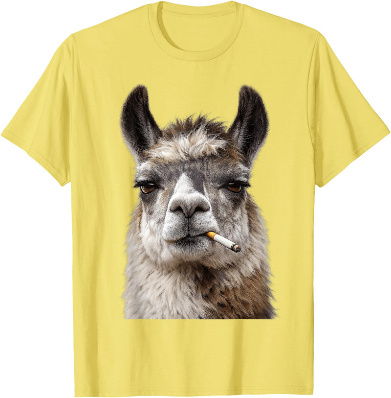 FunWearVM Funny Smoking Llama Cool Animal Lover with Attitude T-Shirt - Lemon Yellow
